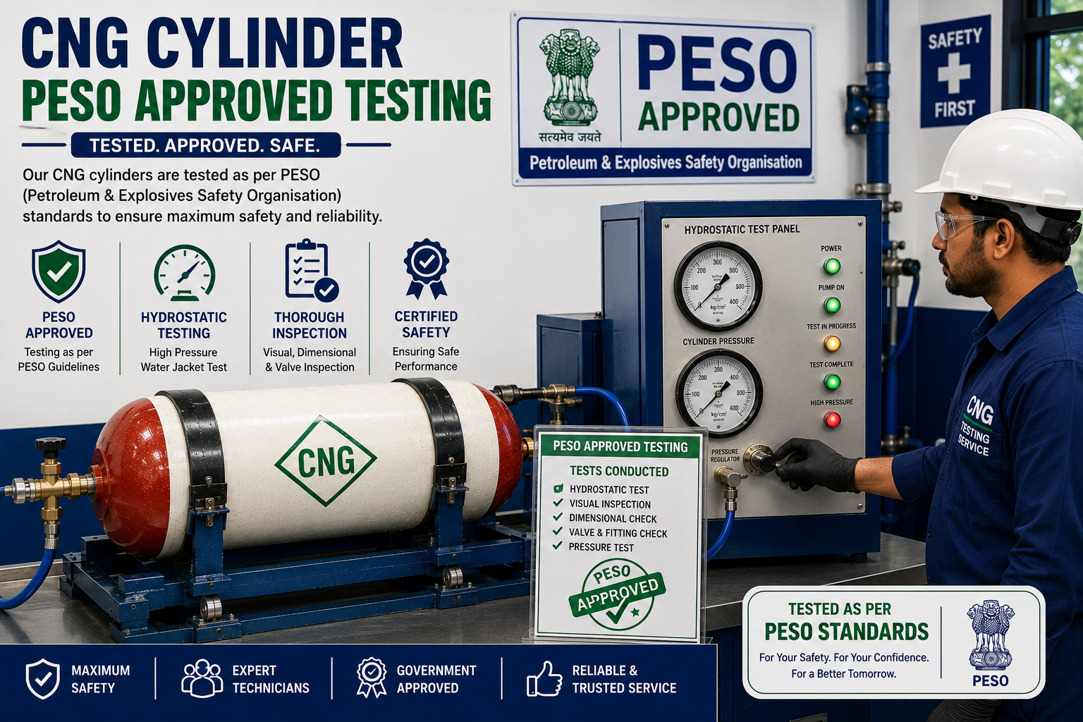 CNG Cylinder PESO Approved Testing in Baramati, Solapur, Pune